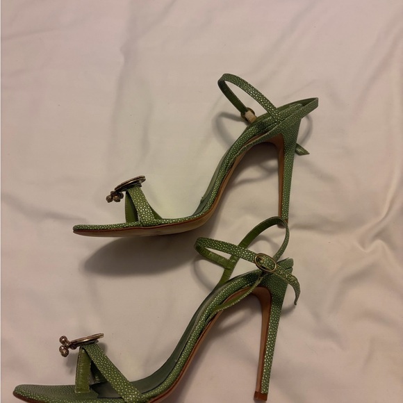 Leather mint green Strappy High Heel Sandals with Embellished Accent. - Picture 10 of 11